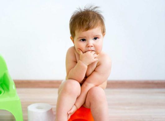 photo of a little boy sitting on a baby potty